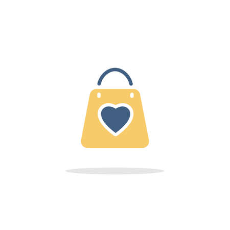 Valentine shopping bag with heart. Color icon with shadow. Commerce glyph vector illustrationのイラスト素材