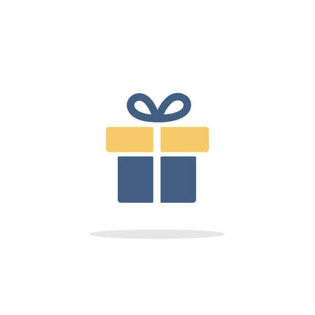 Gift. Box with ribbon. Color icon with shadow. Commerce glyph vector illustrationのイラスト素材