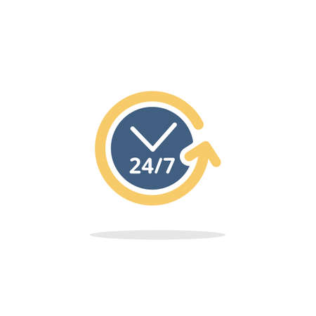 Clock. Assistance service. Color icon with shadow. Commerce glyph vector illustration