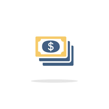 Dollar bills. Cash money. Color icon with shadow. Commerce glyph vector illustrationのイラスト素材