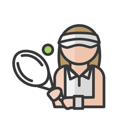 Female tennis player avatar. Woman playing sport character. Profile user, person. People icon. Isolated vector illustrationのイラスト素材