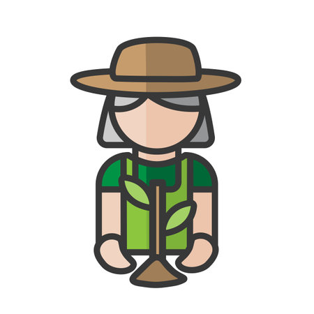 Female gardener avatar. Woman working in the garden. Profile user, person. People icon. Isolated vector illustrationのイラスト素材