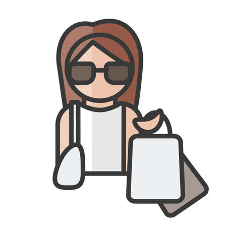 Woman on shopping. Leisure time. Profile user, person. People icon. Isolated vector illustrationのイラスト素材