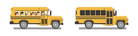 Empty and full of pupils school bus. Flat design. Isolated vector illustration