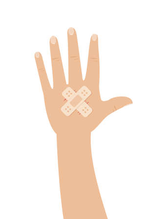 Wound hand with an adhesive bandage. Double sticking plaster. vector illustrationのイラスト素材