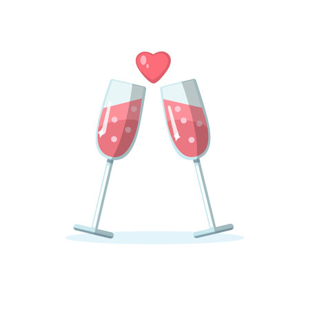 Two glasses and a heart. Valentine day celebration. vector illustrationのイラスト素材