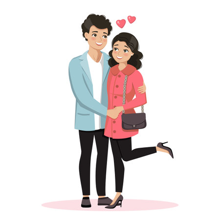 Valentine day. Young couple in love hugging each other. vector illustrationのイラスト素材