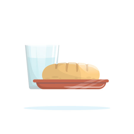 Loaf of bread and glass of water. Fasting concept. vector illustrationのイラスト素材