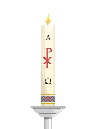 Paschal candle for Easter vigil of Holy Week above Silvered candlestick. vector illustrationのイラスト素材