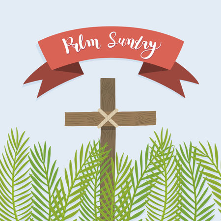 Palm Sunday concept. Palm branches and Cross. vector illustrationのイラスト素材