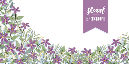 Decorative floral frame background with violets and wildflowers. vector illustrationのイラスト素材