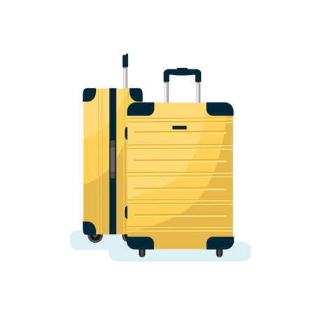 Isolated yellow suitcases set. Trip and tourism vector illustrationのイラスト素材