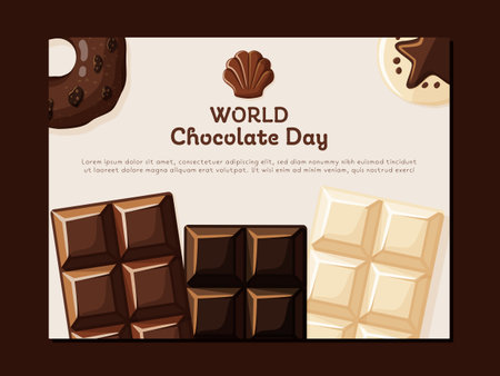 World chocolate day banner template with chocolate bars and cookies. Sweet dessert. Isolated vector illustrationのイラスト素材