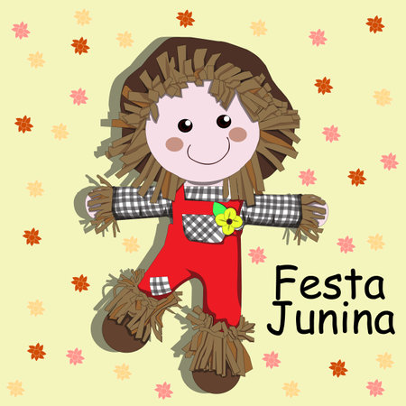 Festa junina card with cute little girl. Vector illustration.のイラスト素材