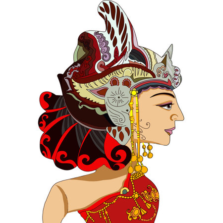 Beautiful girl in a headdress of the wayang. Vector illustrationのイラスト素材