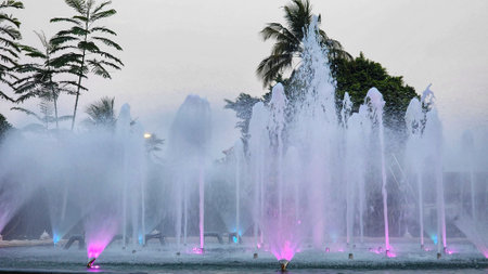 Fountains in the park in Bali, Indonesiaの写真素材