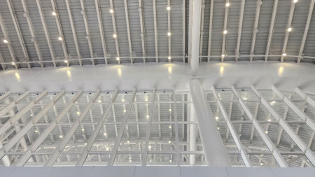 Interior of the modern building in the city, closeup of photo