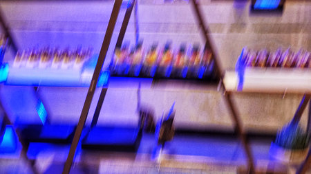 Blurred background of a bar counter in a nightclub. Abstract blurred background.の写真素材
