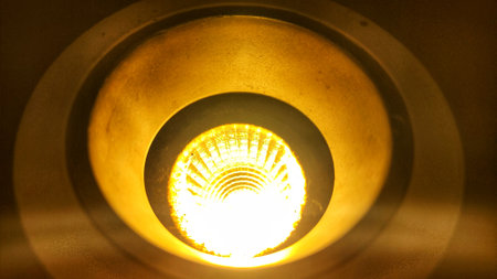 Ceiling lamp in a factory, close-up of photoの写真素材