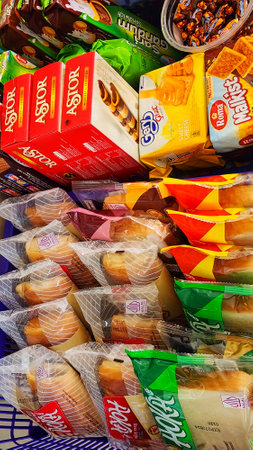 Assortment of cookies in a supermarket.