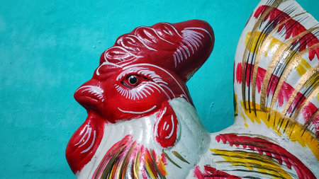Ceramic rooster on the wall of the house, Bogor, Indonesiaの写真素材