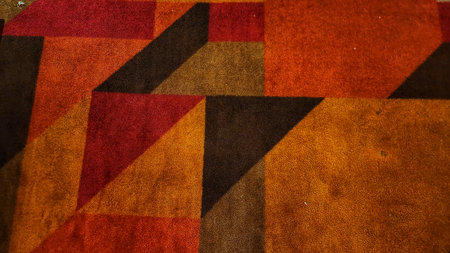 Close up view of a colorful hand made carpet. Selective focus.の写真素材