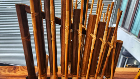 Angklung is a traditional Indonesian musical instrument originating from West Java, made from bambooの写真素材