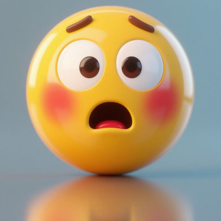 Funny yellow emoticon with a surprised face on a gray backgroundの素材