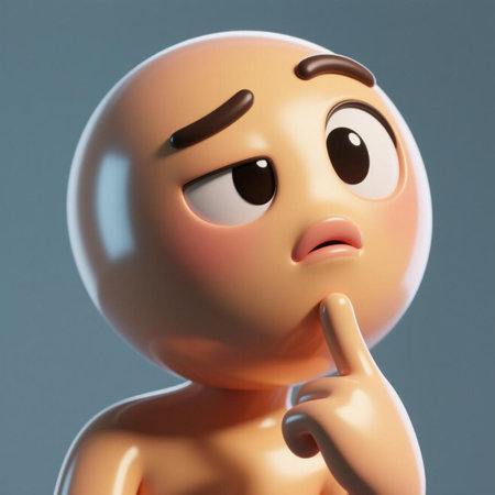 Sad emoticon with finger on his cheek.の素材