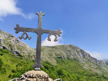 Asturias cross, the simbol in the flag of the region, Marabio, Teverga municipaliry, Asturias, Spainの写真素材