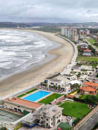 Salinas city and beach, Castrillon municipality, Asturias, Spainの写真素材