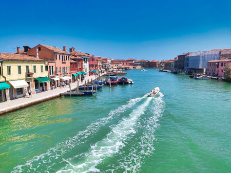 Canal Grande di Murano seen from Ponte Longo Lino Toffolo, Murano island, Venezia, Italyのeditorial素材