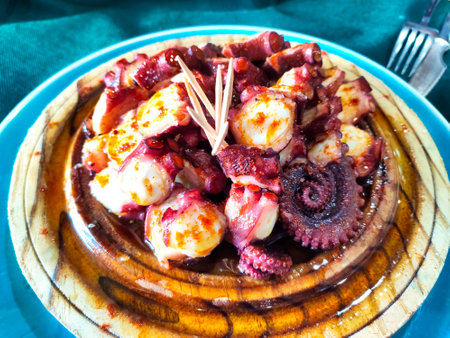 Octopus a feira, Octopus in Galician style. A Fonsagrada, Way To Santiago, Lugo province, Spain