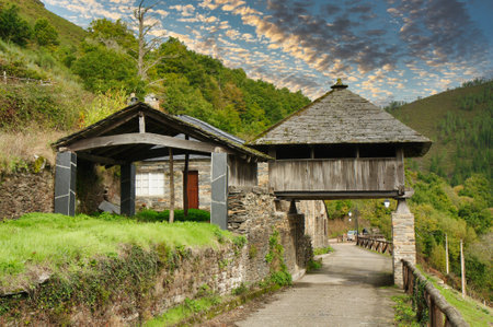 Ferreira village, Santa Eulalia de Oscos municipality, Asturias, Spainの写真素材