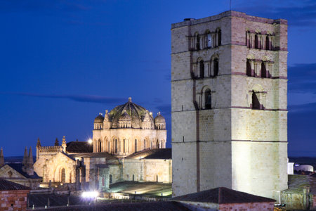 Zamora Cathedral at night, Castile Leon, Spainの写真素材
