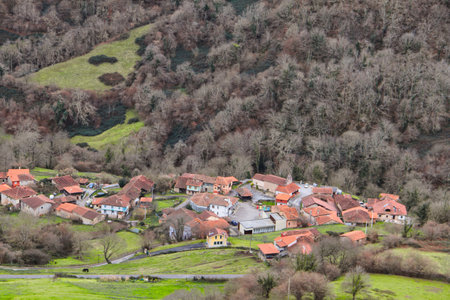 Villabre village, Yernes y Tameza municipality, Asturias, Spainの写真素材