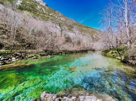 Dobra River, Cangas de Onis, Asturias, Spainの写真素材