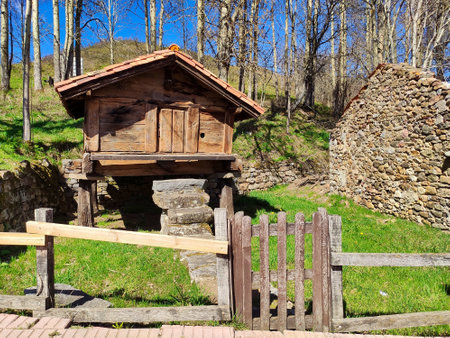 Horreo, typical granary, Lario village, MontaÃ±a de RiaÃ±o y Mampodre Regional Park, Leon province, Spainの写真素材