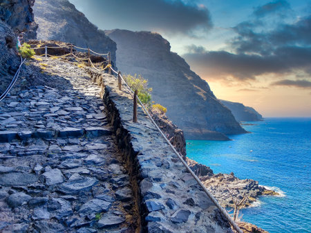 Trail to Poris de Candelaria village, La Palma island, Canary Islands, Spain, Europeの写真素材