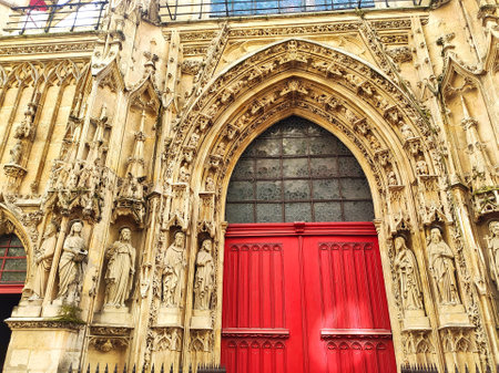 Saint Merry Church facade, III district, Le Marais, Paris, France, Europeの写真素材