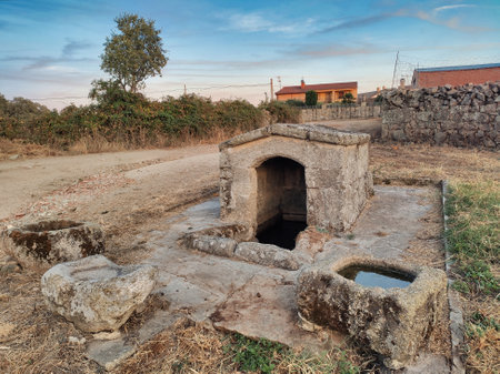 La Fontanina fountain, Zafara village, Sayago, Zamora, Spain, Europeの写真素材