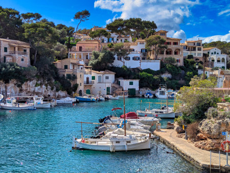 Harbor of Cala Figuera, Mallorca, Majorca, Balearic Islands, Mediterranean Sea, Spain, Europeの写真素材