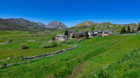 Santa Maria del Puerto village, Somiedo Natural Park, Asturias, Spainの写真素材