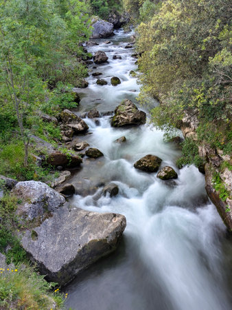 Cares river near Cain de Valdeon village, Leon province, Spainの写真素材