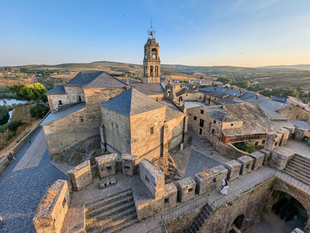 San Cayetano hermitage and Santa Maria del Azogue church seen from the castle, Puebla de Sanabria, Zamora, Spainの写真素材