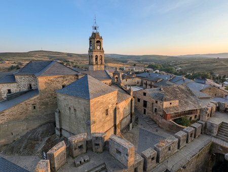 San Cayetano hermitage and Santa Maria del Azogue church seen from the castle, Puebla de Sanabria, Zamora, Spainの写真素材