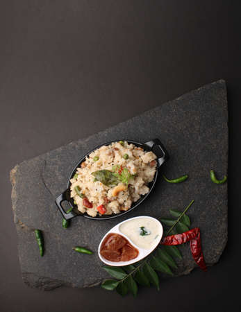 upma Ven Pongal with Sambar, coconut Chutney popular Indian breakfast food Tamil Nadu festival...