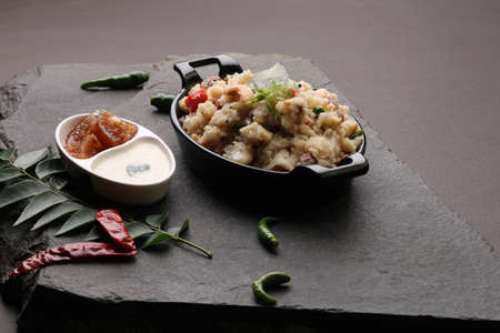 upma Ven Pongal with Sambar, coconut Chutney popular Indian breakfast food Tamil Nadu festival...