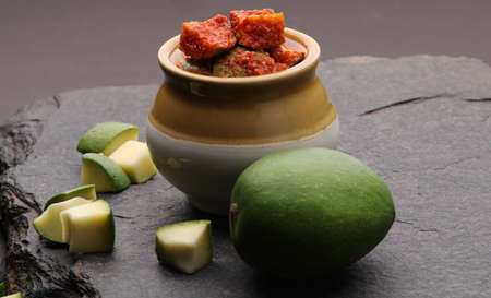 Homemade Mango Pickle or aam ka achar Kairi Lonchaの写真素材