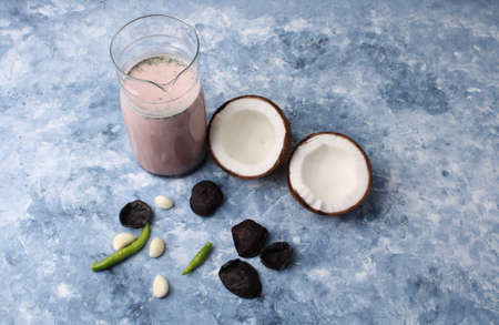Solkadhi OR Kokum curry, A famous drink from Goa or Maharashtra`s Konkan region, served in a glass.の写真素材